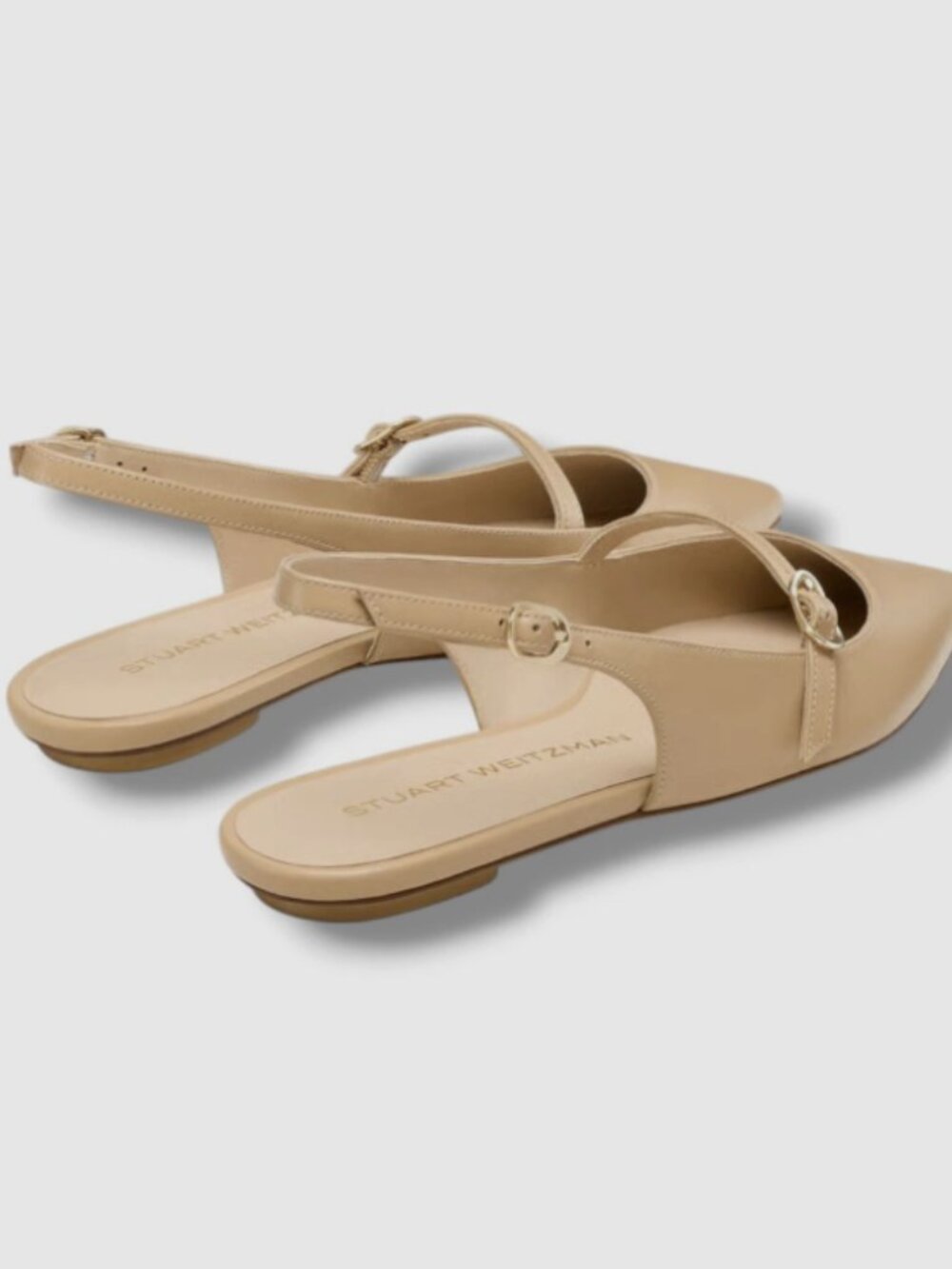 New Stuart Weitzman Emilia Beige Leather Flats 8W - Picture 3 of 7